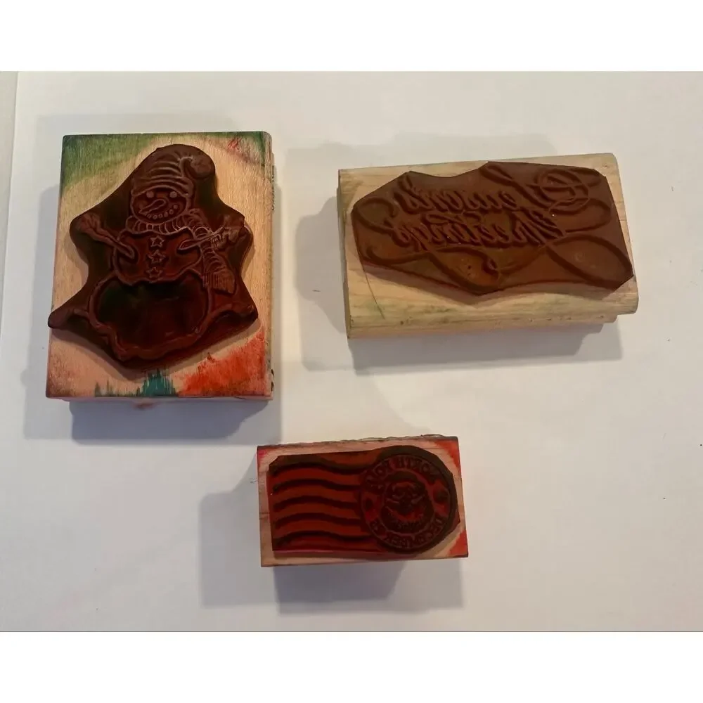 Vintage Christmas Rubber Stamps Lot of 3 Rubber Stampede All Night Media Wood